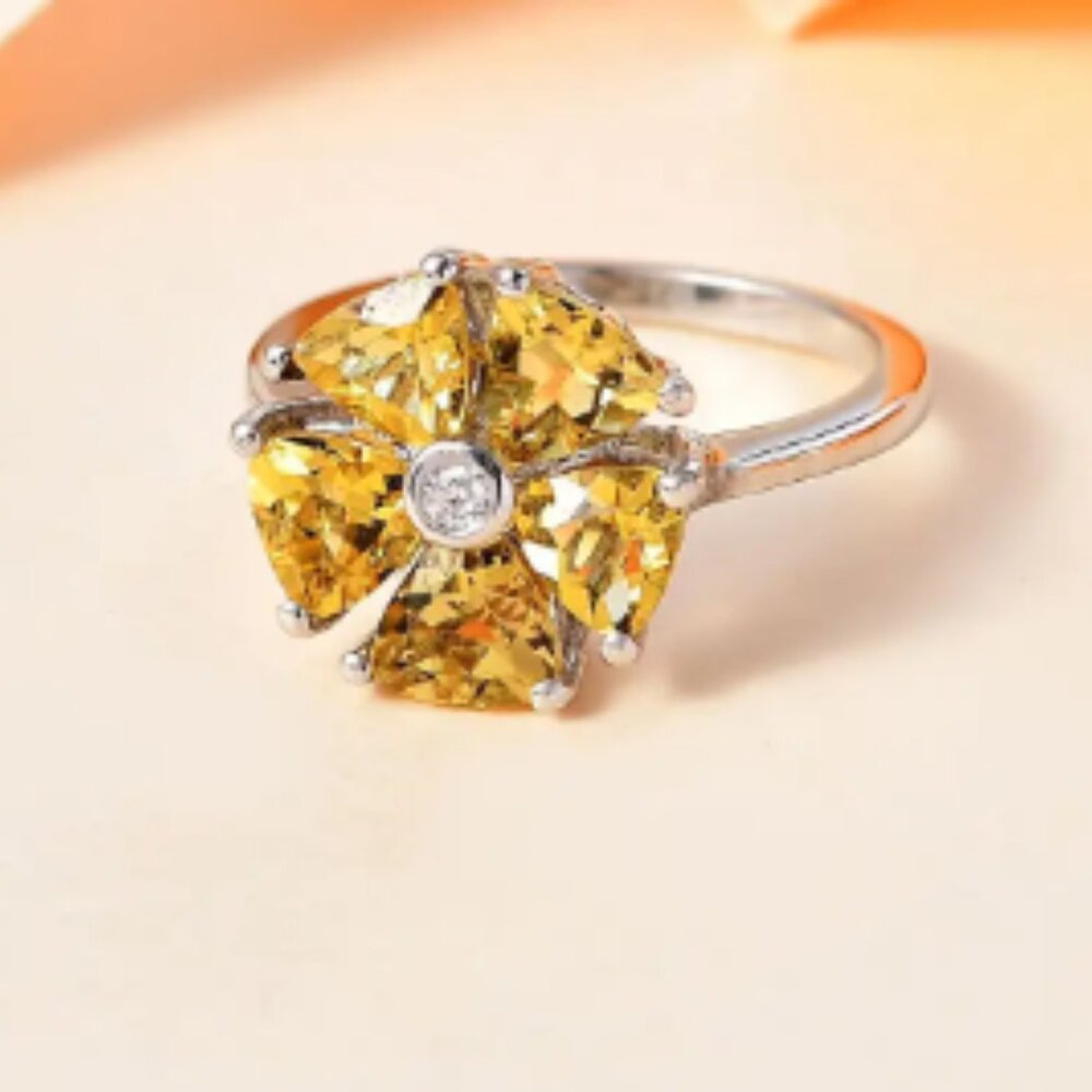 Brazilian Sunfire Beryl and Moissanite Floral Ring